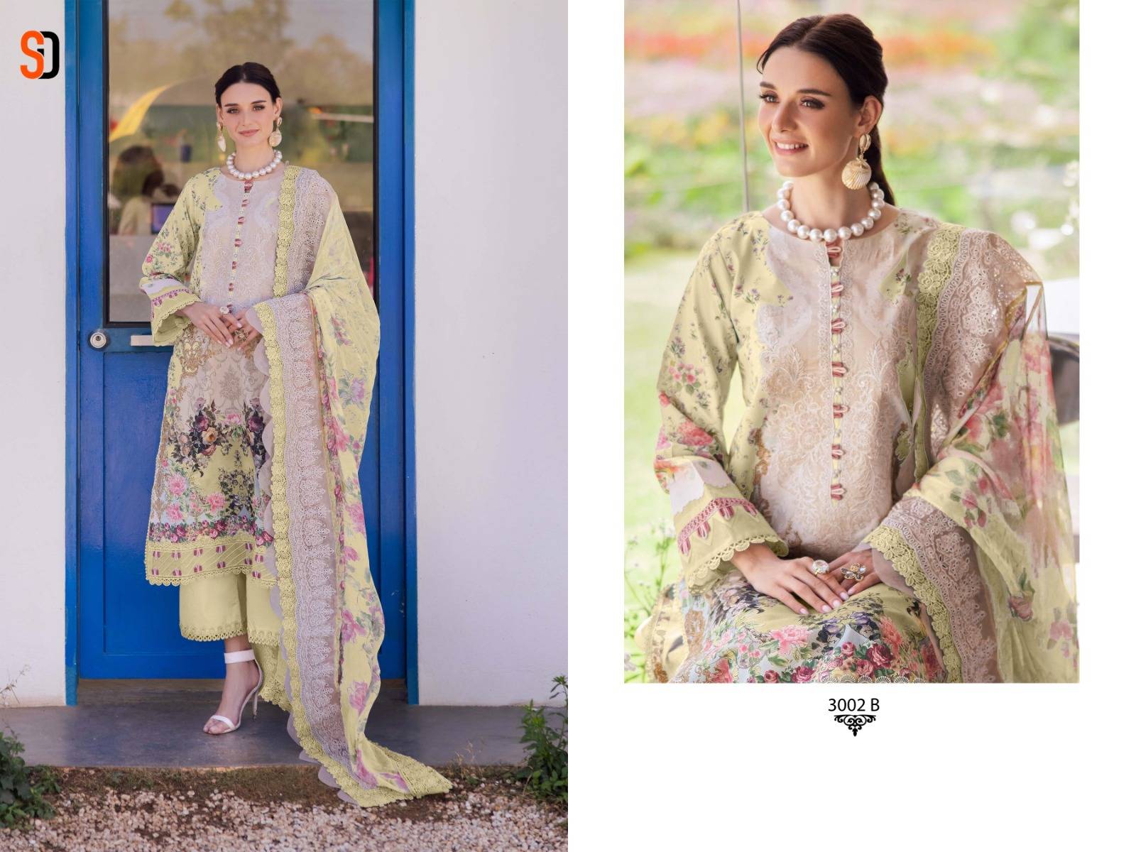 NEEDLE WONDER VOL-3 by Shradha designer 3001 a TO 3003 B SERIES Pakistani Stylish Beautiful Colourful Printed & Embroidered  cotton readymade Dresses At Wholesale Price